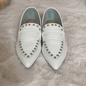 White pointed silver studded flats